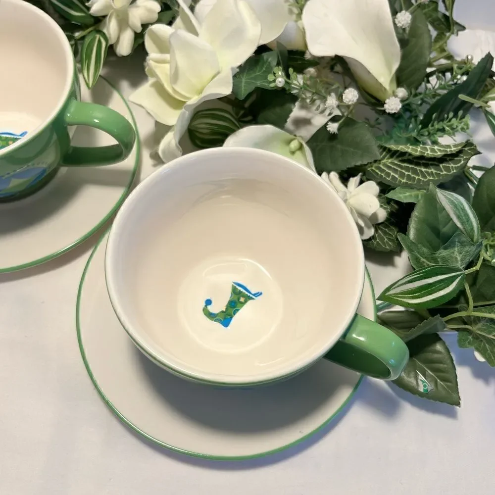 Set 2006 Holiday Starbucks Mugs w/Plates (Green)
